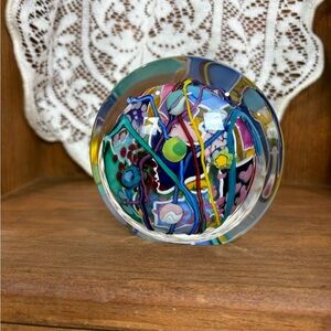 Kliss Art Glass 1995 Colorful Abstract Paperweight